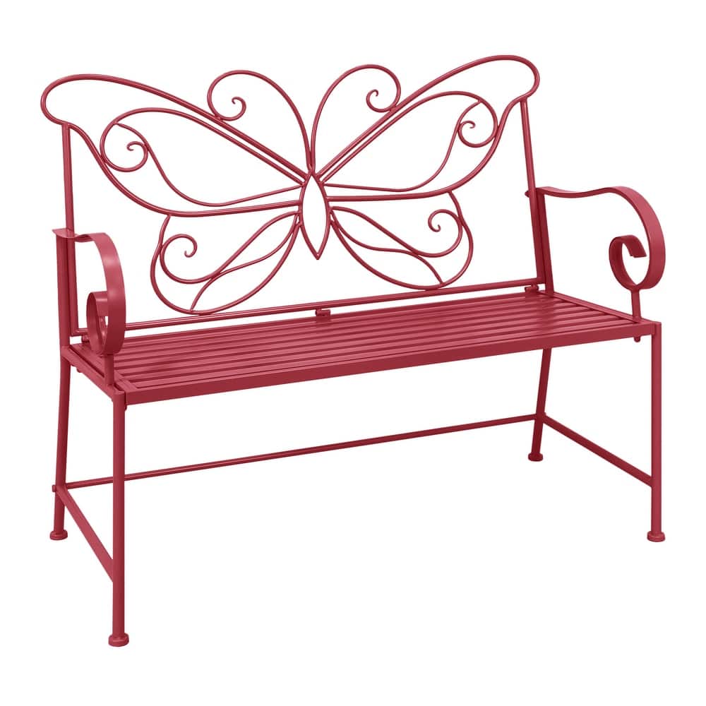Maypex 42" Outdoor Bench Mteal Patio Garden Bench Butterfly Design - N/A