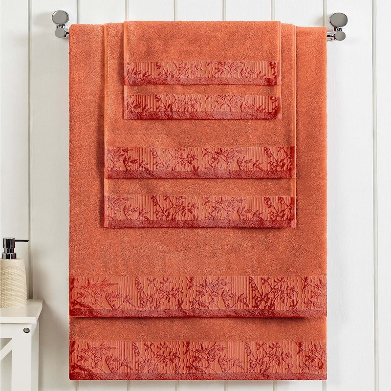 Superior Wisteria Cotton Floral Jacquard 6 Piece Bathroom Towel Set - 6-Piece - Mandarian