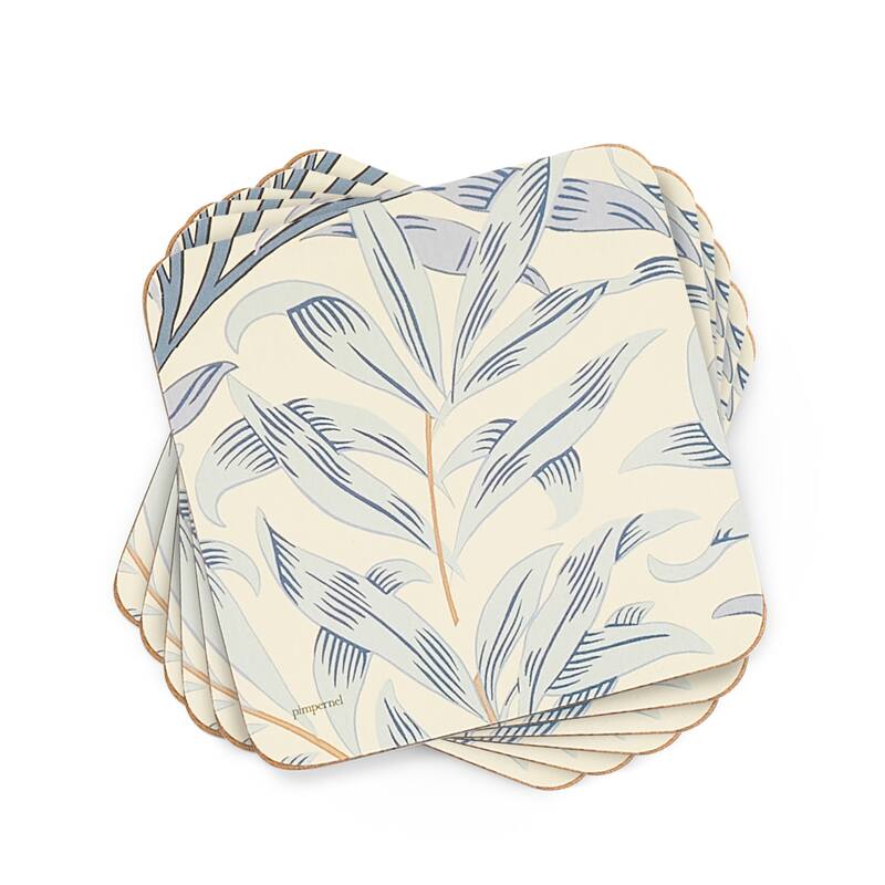 Pimpernel Set of 6 Morris and Co Willow Bough Blue Coasters - 4 Inches Sq. - 4 Inches Sq.