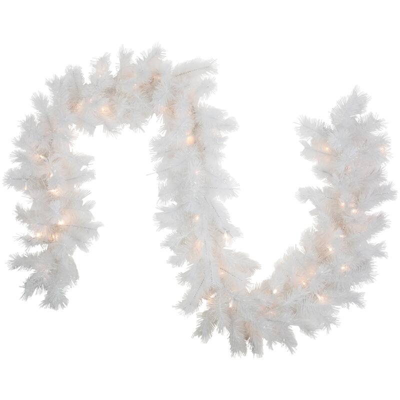 9' x 14" White Alaskan Pine Artificial Christmas Garland White LED