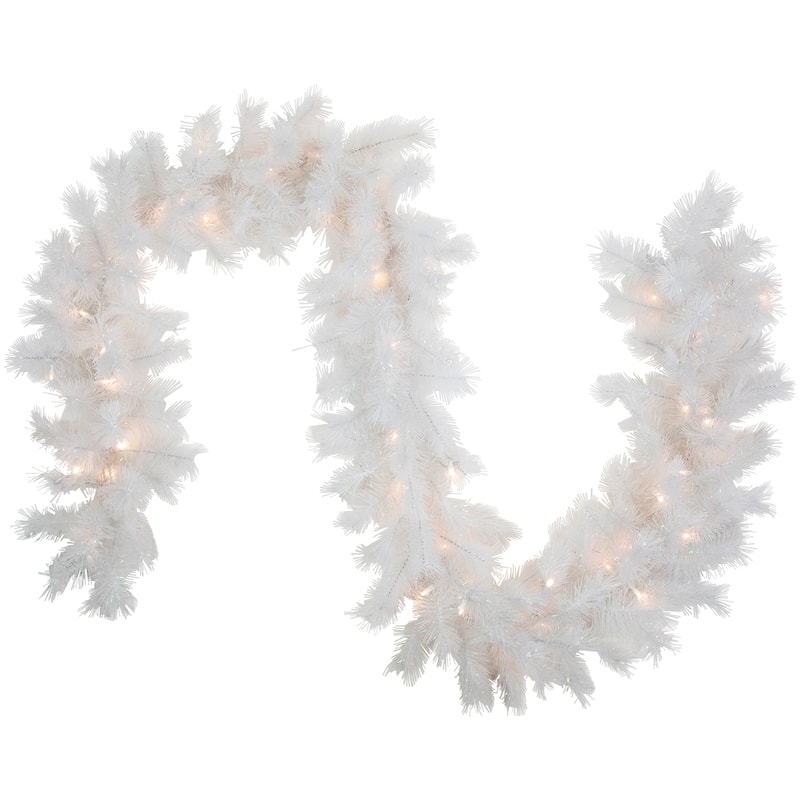 9' x 14" Pre-Lit White Alaskan Pine Artificial Christmas Garland Warm White LED Lights