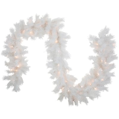 9' x 14" Pre-Lit White Alaskan Pine Artificial Christmas Garland Warm White LED Lights