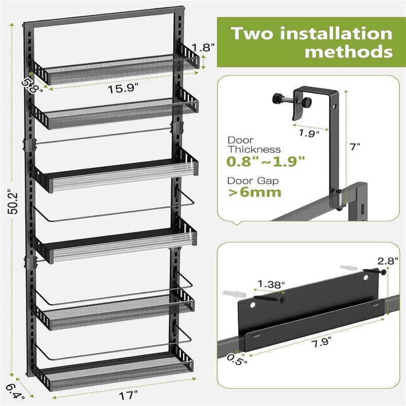 6-Tier Over the Door Pantry Organizer - 16.92"D x 6.1"W x 50"H