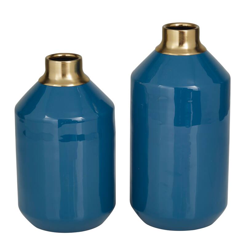 Metal Vase with Gold Rims (Set of 2) - Cream, Blue, Yellow, Red