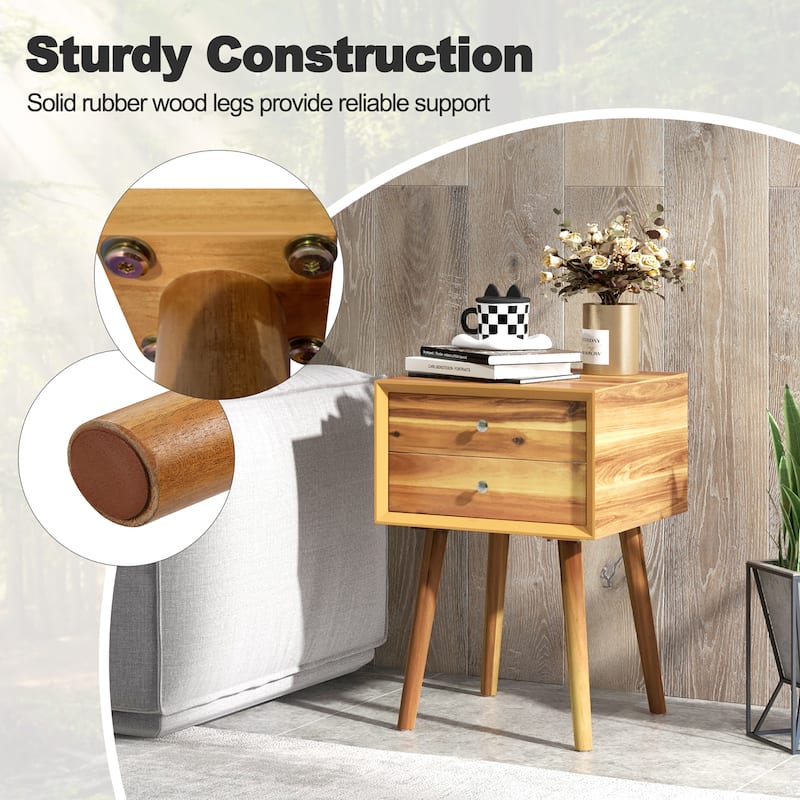 Gymax 2-Drawer Nightstand Mid-century Modern Bed Side Table w/ Storage