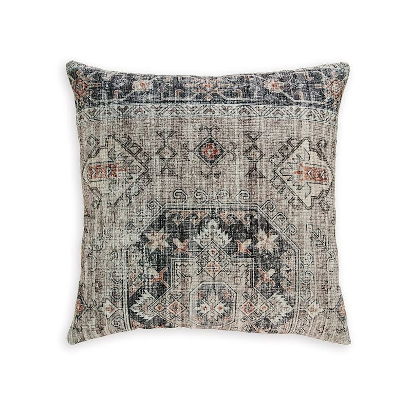 Throw Pillow Set of 4, 20 Inch, Polyester, Medallion Print, Brown, Gray