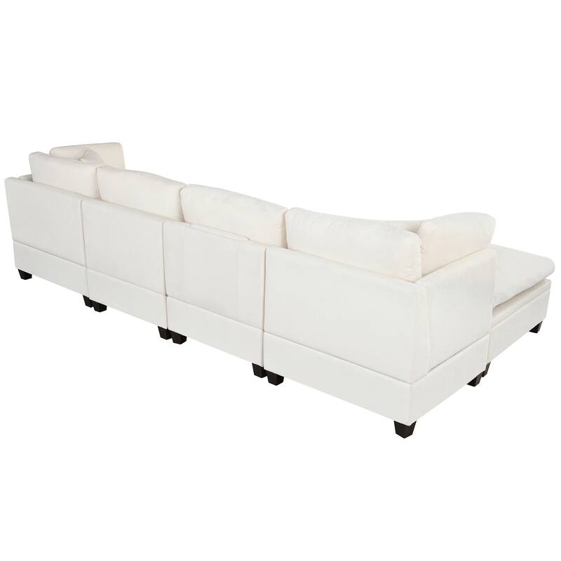 127.6" Polyester Modular L-Shaped Sectional Sofa with Ottoman