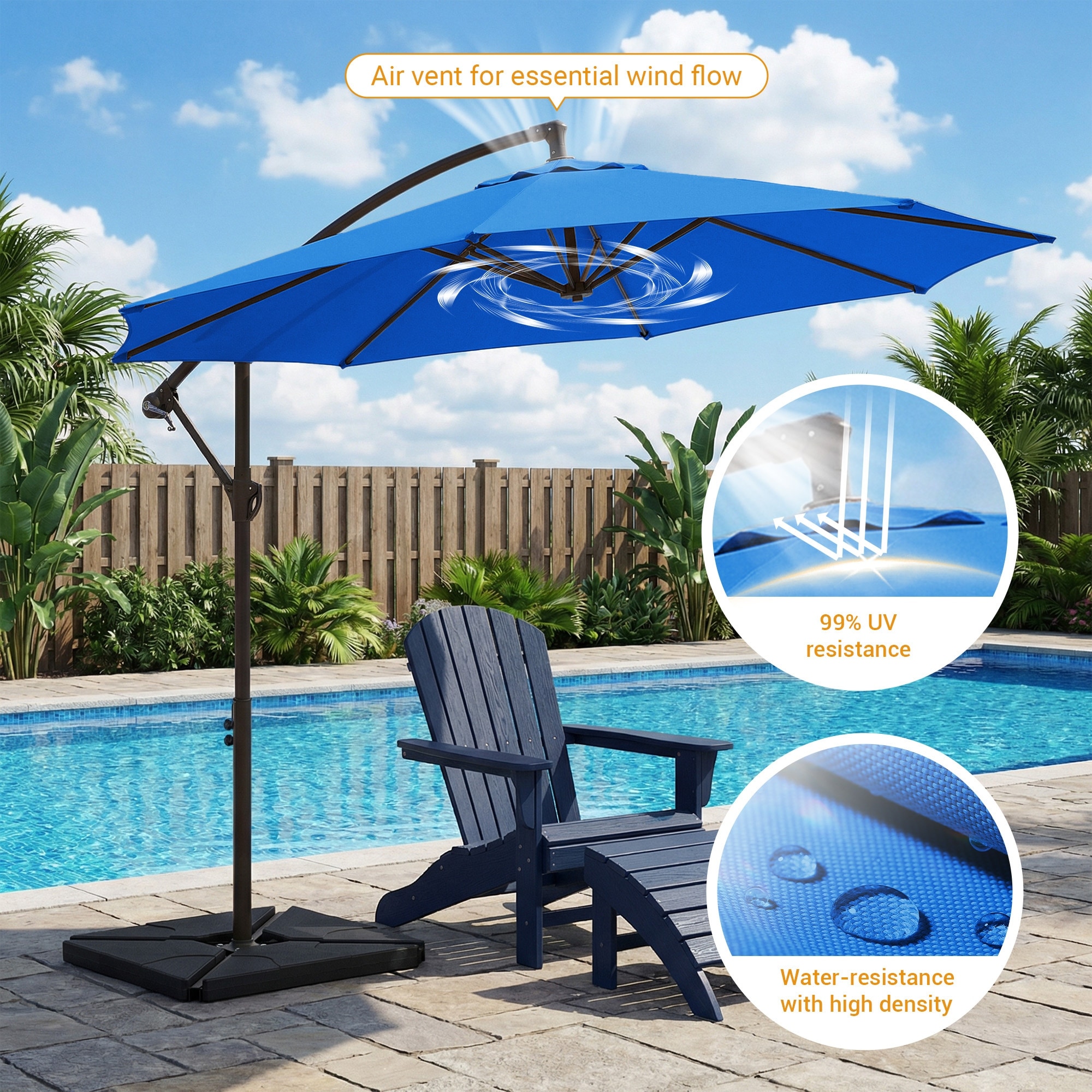 cantilever patio umbrella for high winds 13' x 13' Granada 120 Square Resistant protecting you from the suns rays 10 ft Steel Crank-lift Cantilever