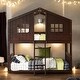 preview thumbnail 2 of 14, Twin Over Twin House Bunk Bed With Ladder and Guardrail, Espresso