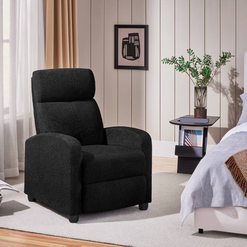 Yaheetech Upholstered Boucle Recliner Sofa Adjustable Reclining Chair, Ivory - Black