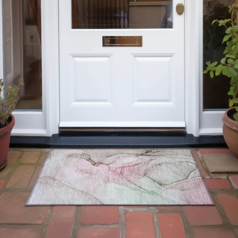 Machine Washable Indoor/ Outdoor Abstract Chantille Rug - Blush - 1'8" x 2'6"
