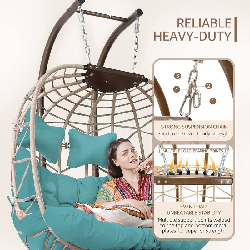 FINCATI Indoor Double Egg Chair, 700 lbs Extra-large 2 Person Double Egg Chair, Cozy Swing Chair, Oversized Hanging Egg Chair