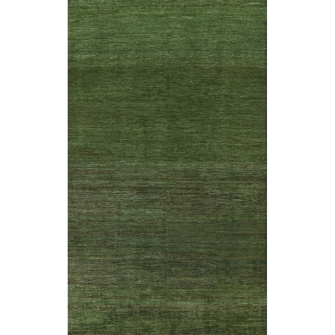 Green Gabbeh Kashkoli Modern Area Rug Hand-knotted Wool Carpet - 6'7" x 9'9"