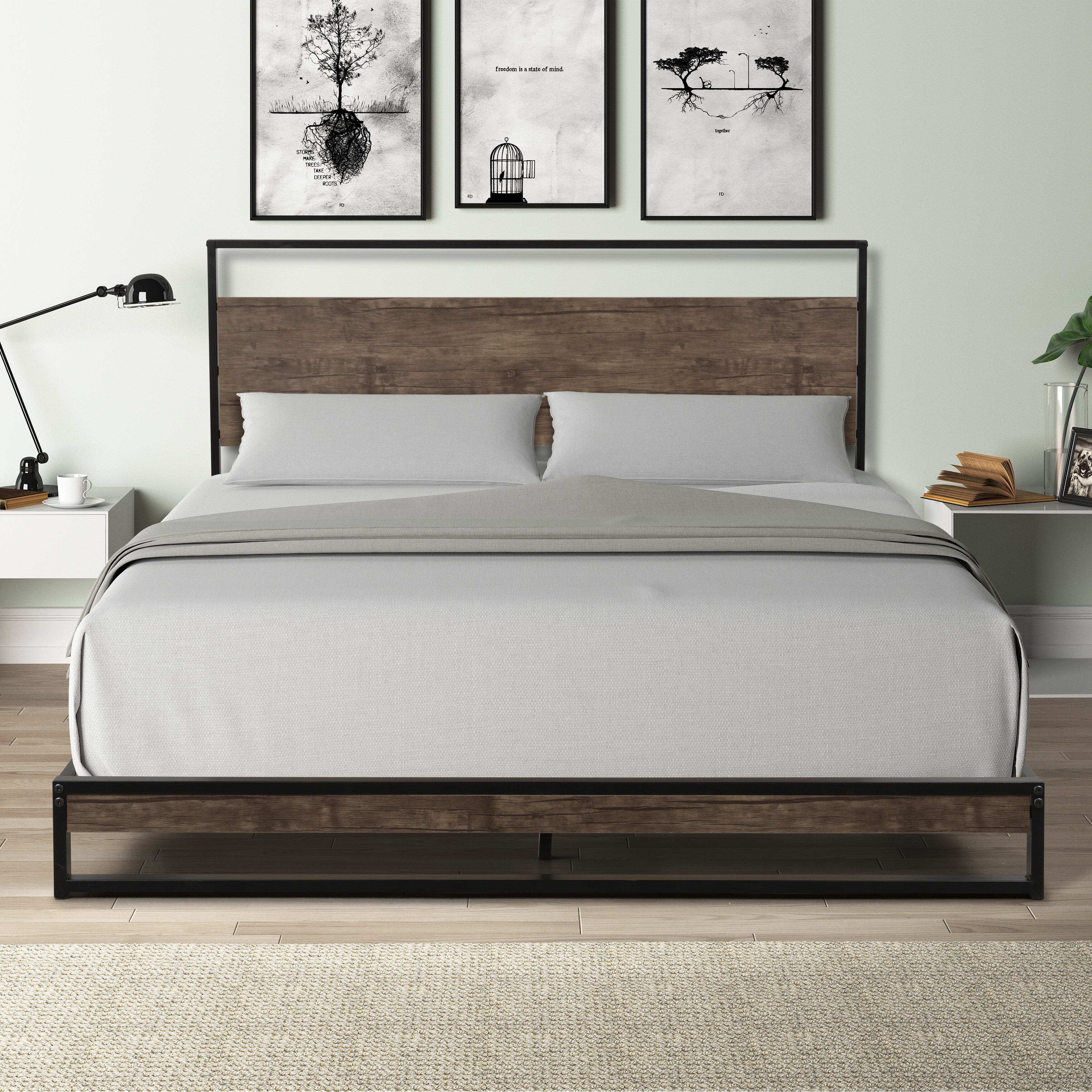 Queen Metal Bed with Modern Industrial Design Headboard - On Sale -  Overstock - 35483530