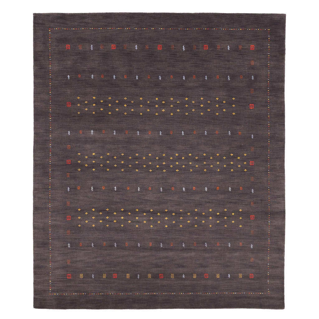 ECARPETGALLERY Hand Loomed Kashkuli Gabbeh Dark Grey Wool Rug - 8'2 x 9'7