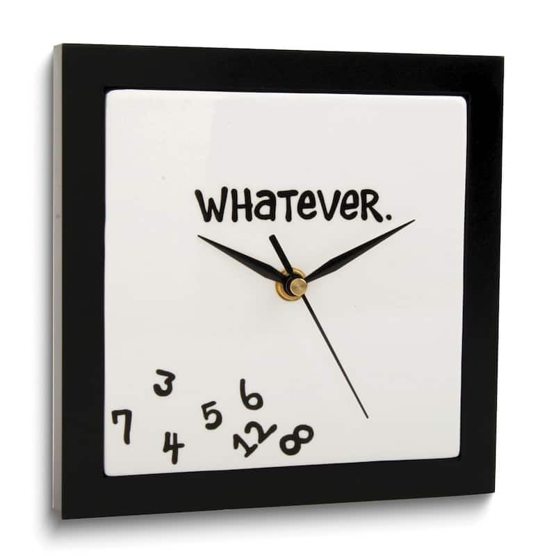 Curata Our Name is Mud Whatever White Earthenware and Wood Wall Clock