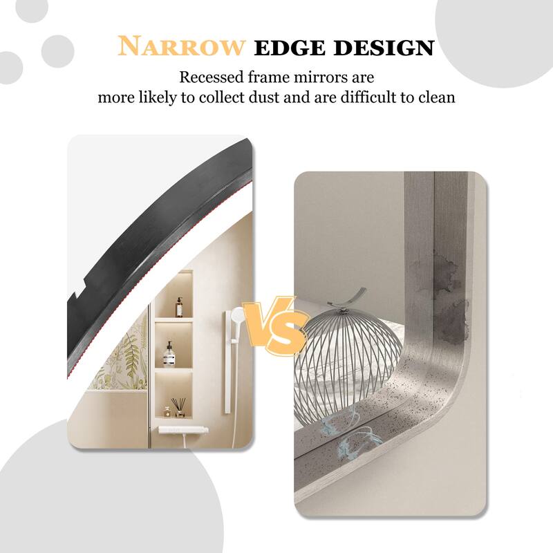 Round Black Framed Bathroom Mirrors Vanity Lighting with Microfiber Leather Hanging Strap
