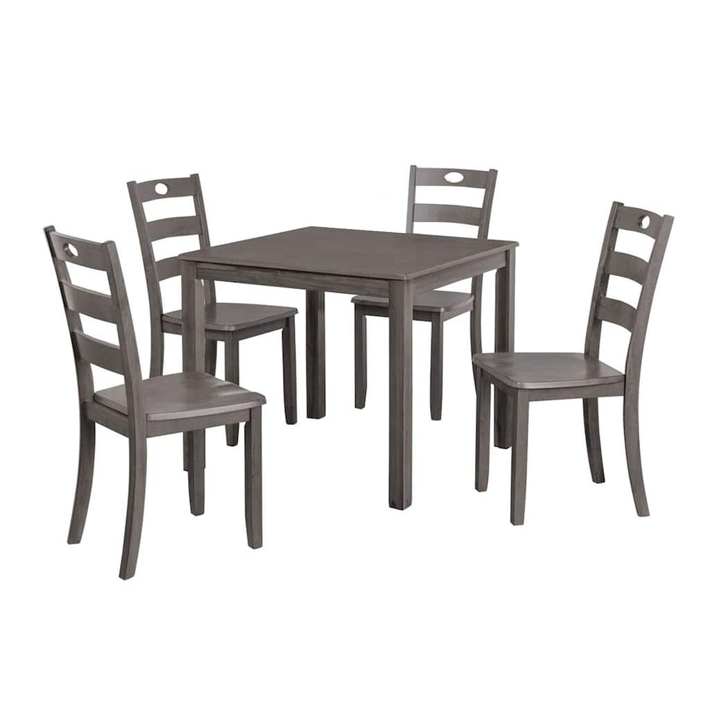 5 Piece Square Dining Set with Slat Back Chair in Gray