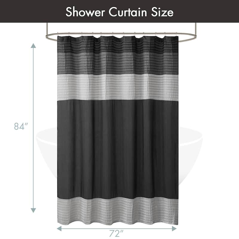 Madison Park Infinity Black Pieced Faux Silk Shower Curtain