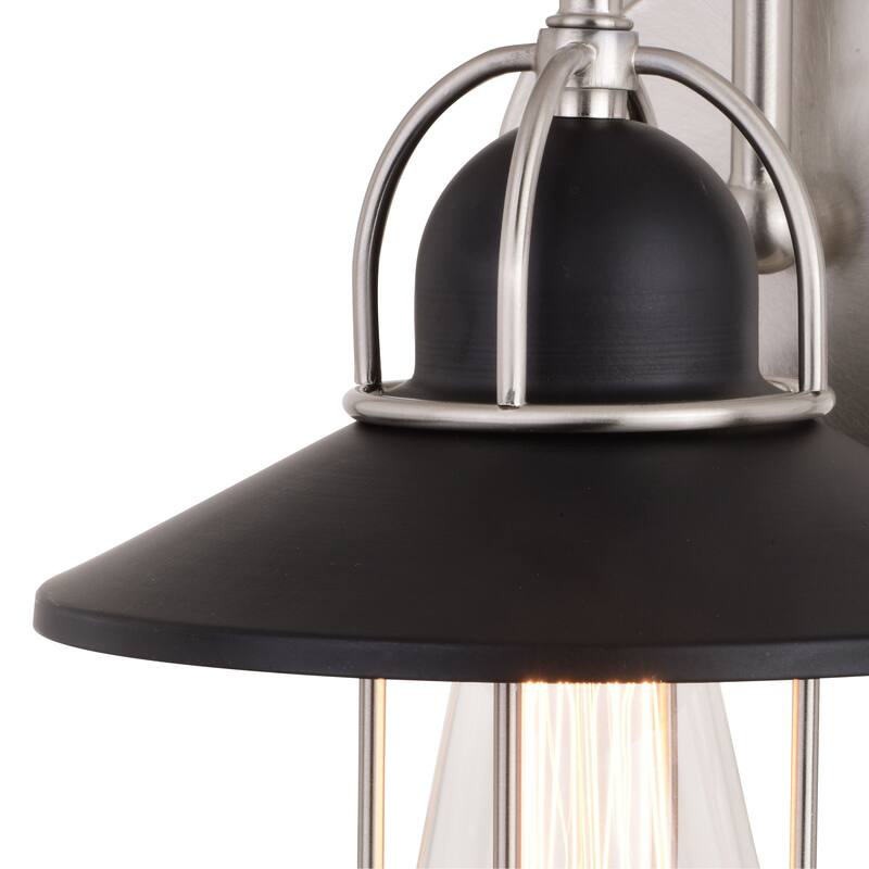 VAXCEL Galena Matte Black and Satin Nickel Nautical Coastal Bathroom Vanity Lighting Fixture, Steel Cage Wall Sconce