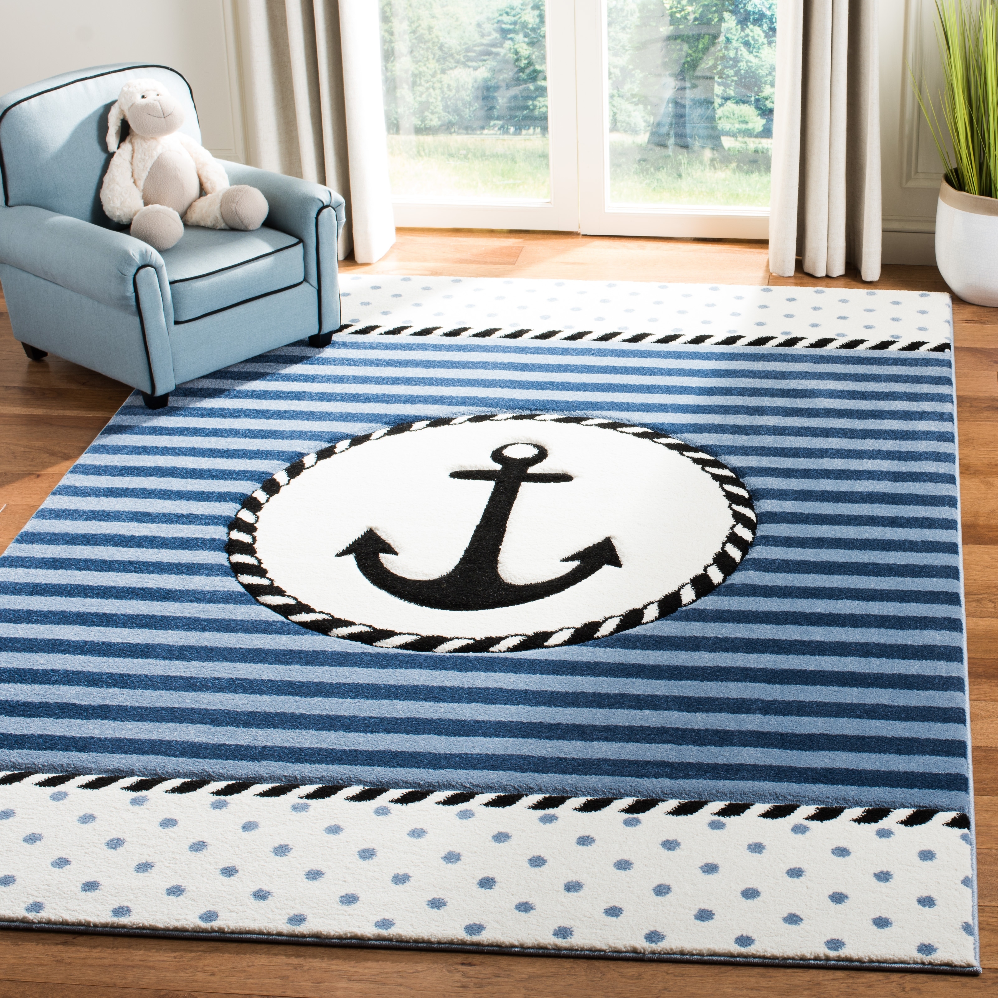 Vintage Carpet Round, Round Anchor Carpet, Blue Carpet Anchor