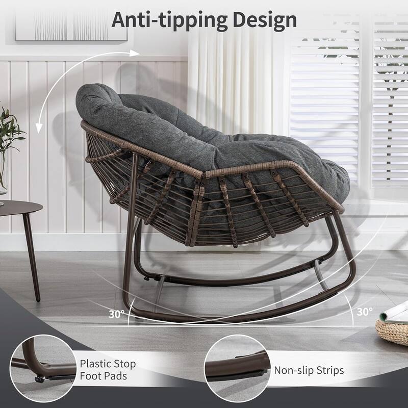 Outdoor Rattan Rocking Chair,Padded Cushion Rocker Recliner Chair Outdoor for Front Porch, Living Room, Patio, Garden