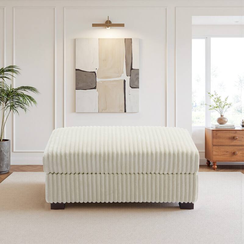 41" W Plush Corduroy Upholstered Rectangular Ottoman