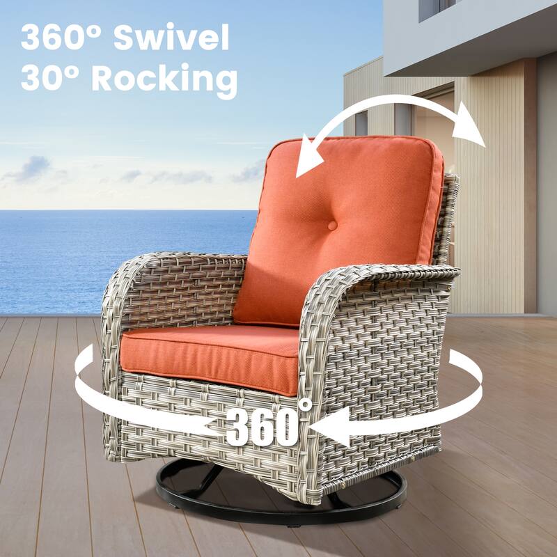 OVIOS 11 Pieces Outdoor Wicker Swivel Chair Set With Fire Table
