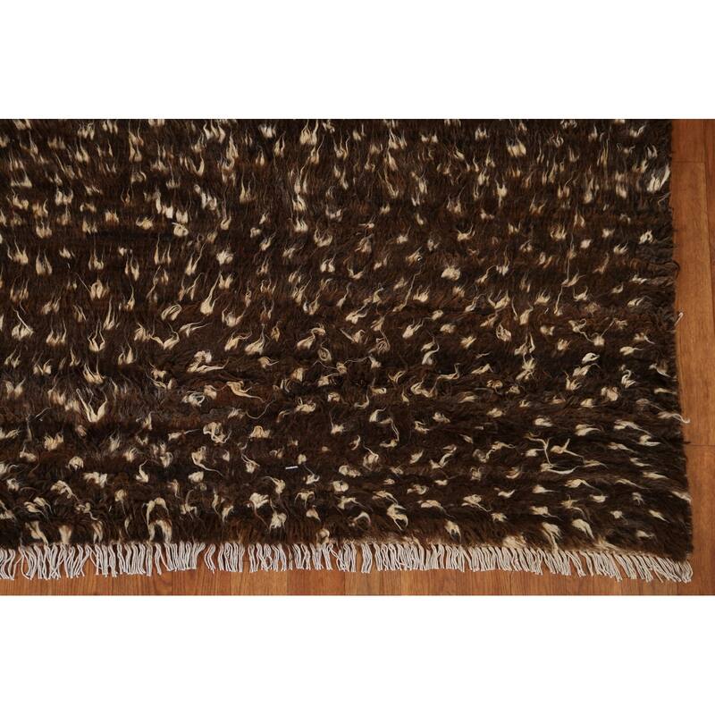 Hand Knotted Oriental 100% Wool Carpet Modern Tribal Brown Moroccan Area Rug - 9' 3'' X 6' 9''