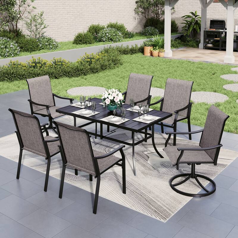 MAISON ARTS 7-Piece Patio Dining Set, 4 Textilene Fabric Armchairs and 2 Textilene Swivel Chairs with Rectangle Metal Table - Table B