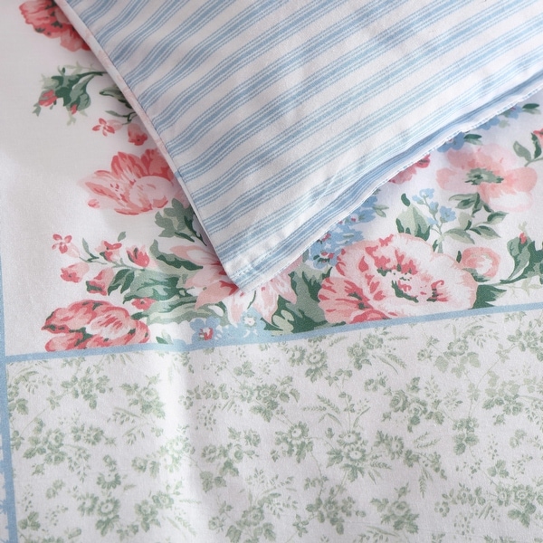 Laura Ashley Hope Patchwork Cotton Pink Duvet Cover Bonus Set - On