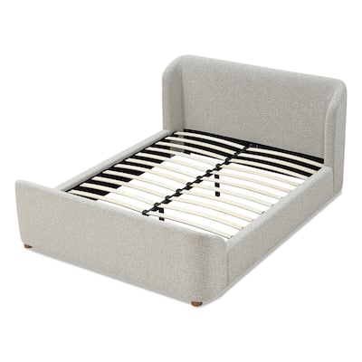 Kaven Modern King Size Platform Bed, Gray Boucle Upholstery, Wingback Panel