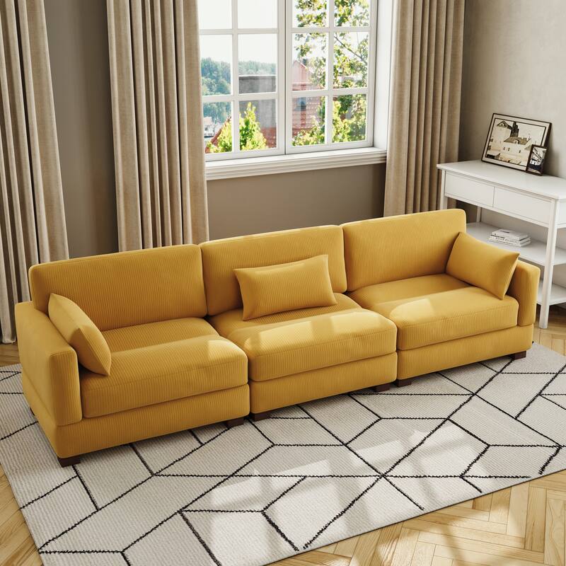 Corduroy Modular Sectional Sofa with Ottoman and Pillows