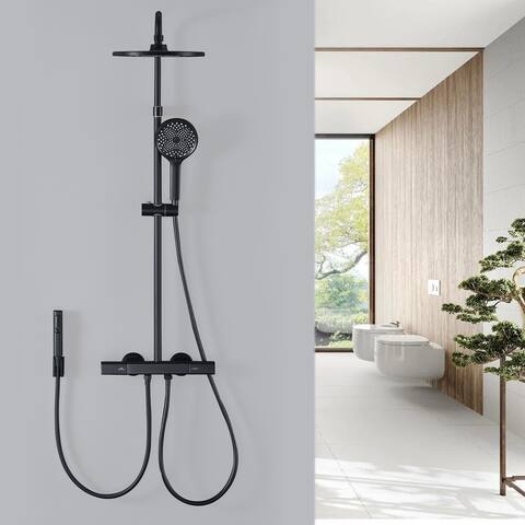 5-Way Complete 10'' Round Rain Shower System with Adjustable Handheld and Handheld Bidet Sprayer,Wall Mounted