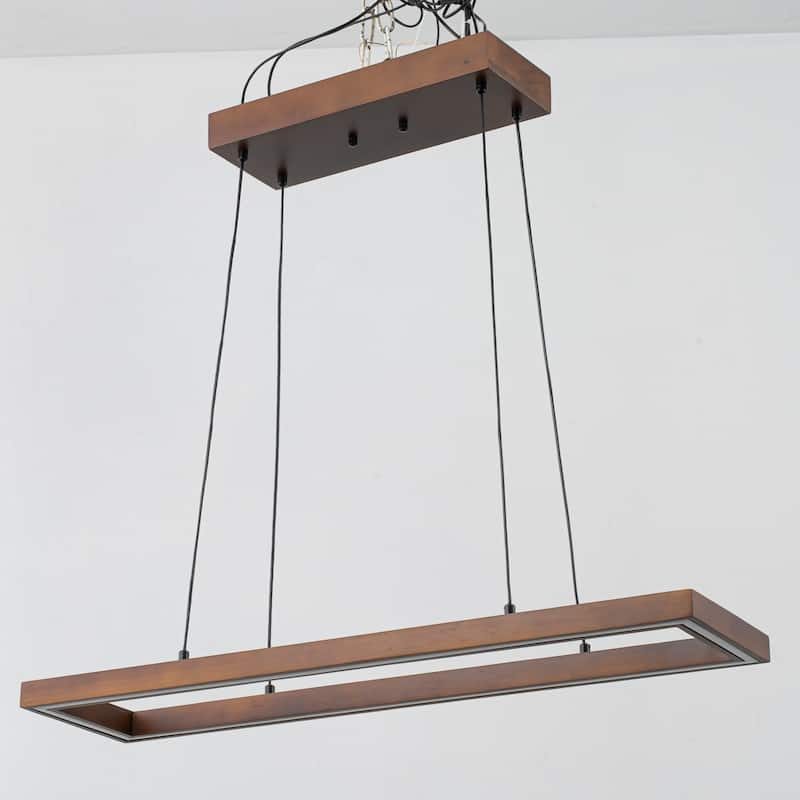 1-Light Farmhouse Walnut Oak Hollow LED Pendant Light for Dining Room - 32.2 in. W x 8.5 in. D x 1.8 in. H