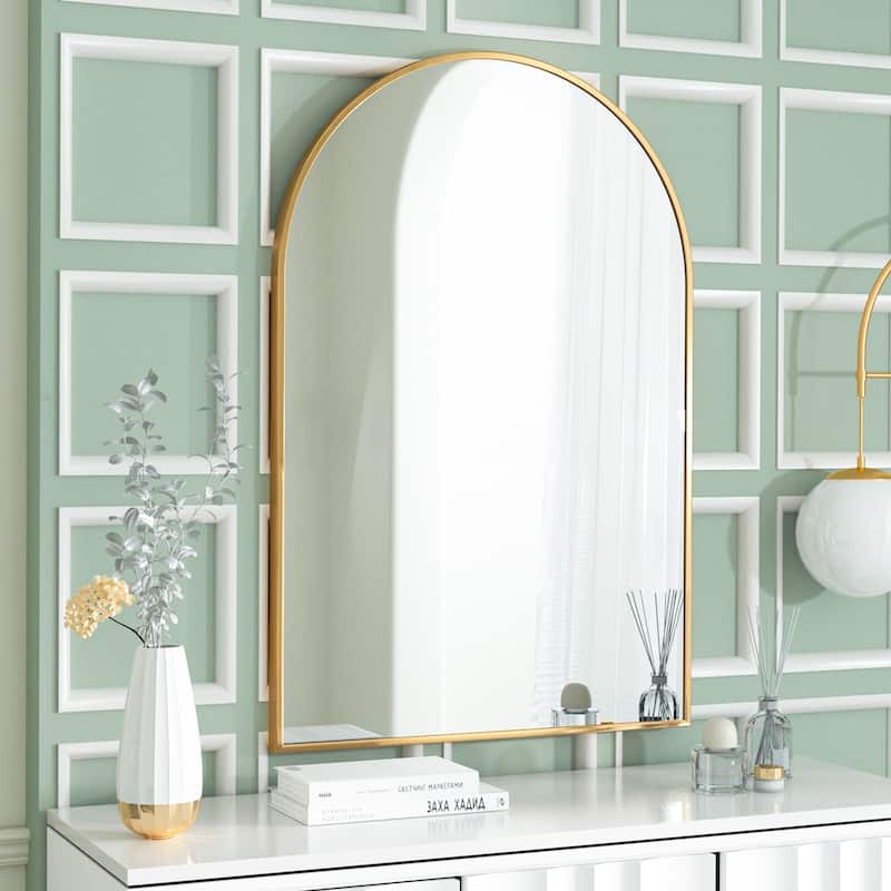 YVANLA Arch Bathroom Wall Mounted Vanity Mirror - 24"x36" - Gold