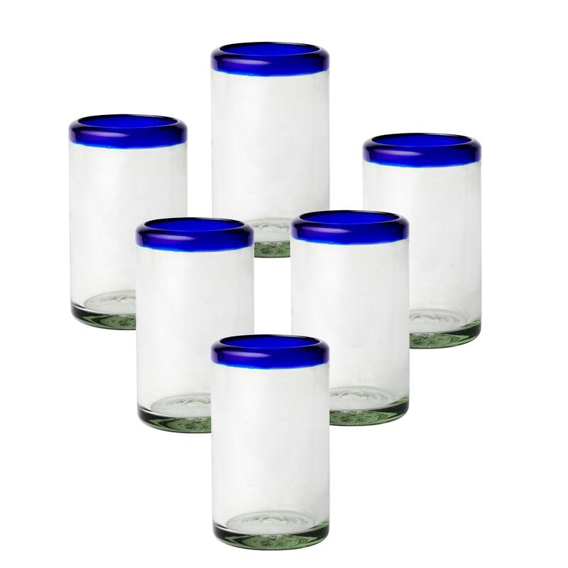 10 Strawberry Street Cobalt Rim Handlown Mexican Glassware, set of 6