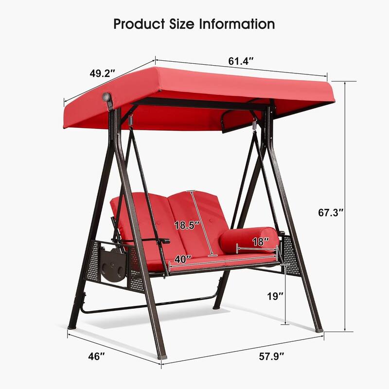PURPLE LEAF Deluxe Outdoor Patio Porch Swing with Weather Resistant Steel Frame, Cushions and Pillow Included