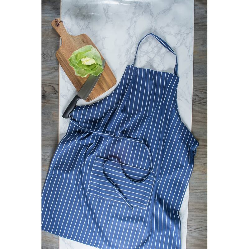 Pinstripe Unisex Cotton Kitchen Chef Apron - 35" - Nautical Blue and White