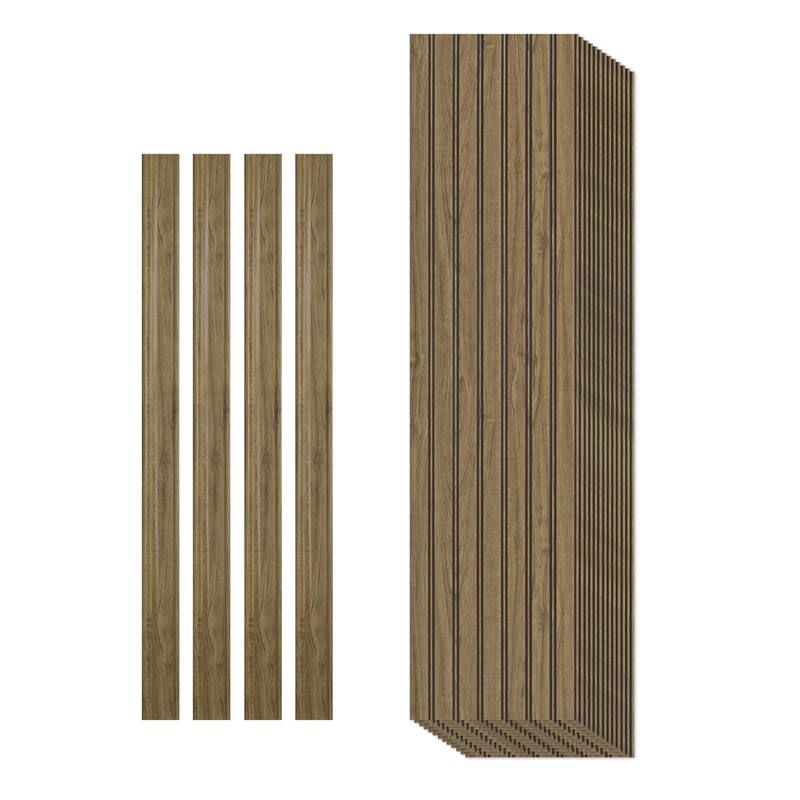 Art3d Decorative PS Wall Panel Kit with Trim, 12 Panels & 4 Edge Strips - N/A - Teak