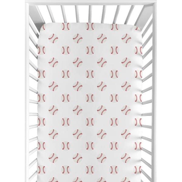 slide 2 of 6, Sweet Jojo Designs Red and White Baseball Patch Sports Collection Fitted Crib Sheet