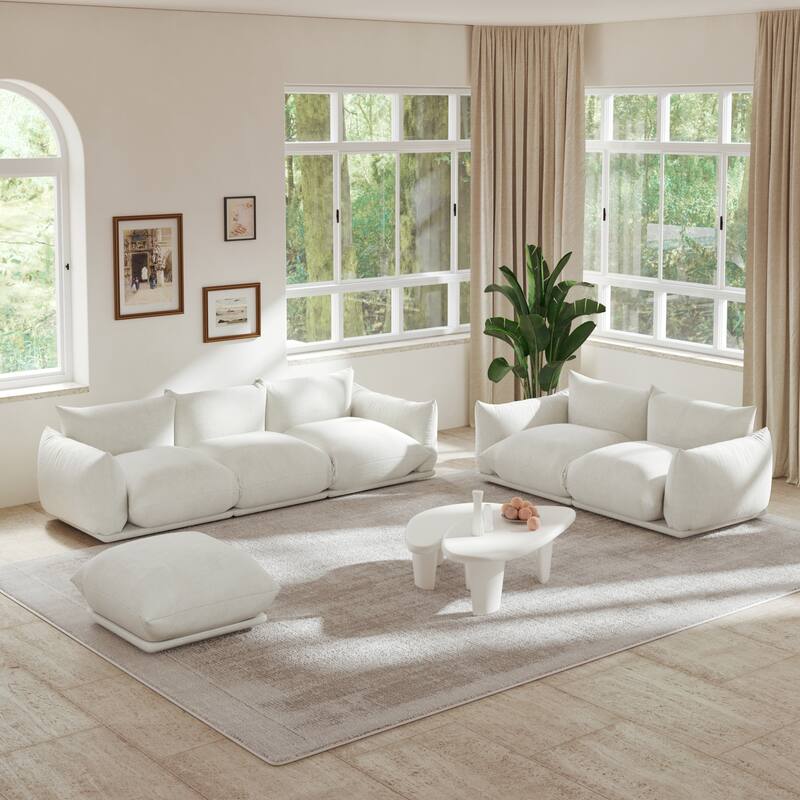 Chenille Fabric Modular Sectional Sofa Set with Ottoman - Beige