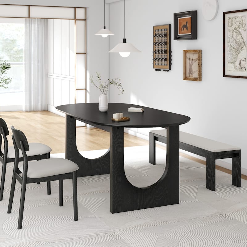 Solid Wood Dining Table Oval Kitchen Tables with Arched Legs Modern for Dining Room