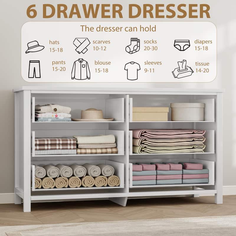 6 Dresser for Bedroom, Drawer Dresser with Storage Freestanding, Wooden Closet Storage Chest for Living Room