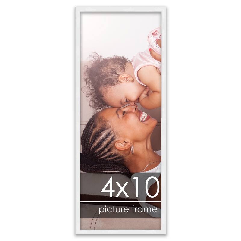4x10 Contemporary White Wood Picture Frame UV Acrylic, Foam Board