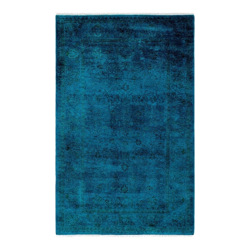 Overton Hand Knotted Wool Vintage Inspired Modern Contemporary Overdyed Blue Area Rug - 3' 1" x 5' 1"