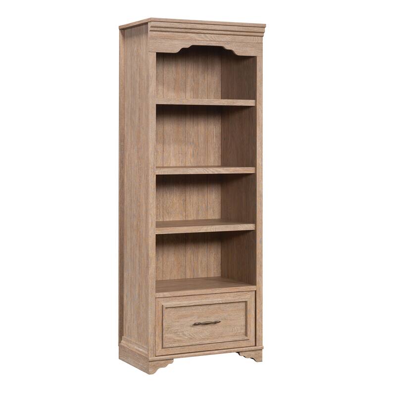 Wood Bookcase with 1 Drawer, Brown - 26.61" W x 17.68" D x 71.97" H