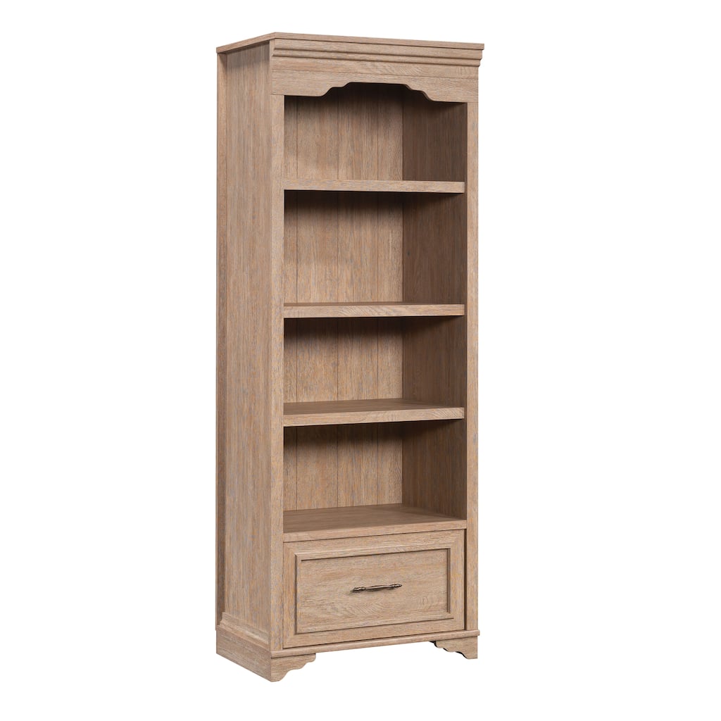 Wood Bookcase with 1 Drawer, Brown - 26.61" W x 17.68" D x 71.97" H