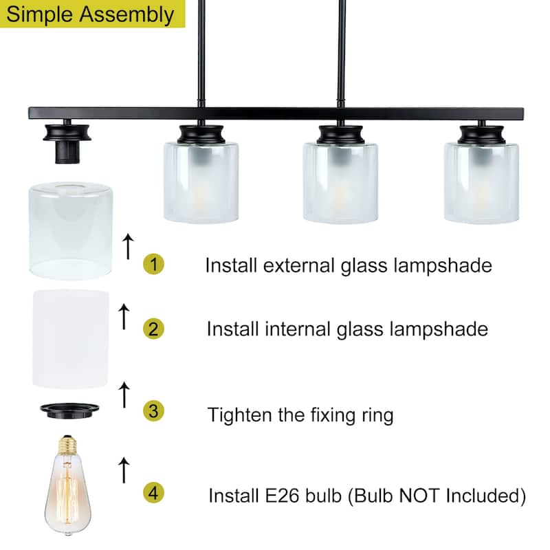 Depuley 4-Light Vintage Farmhouse Metal Linear Chandelier with Glass Shade Black