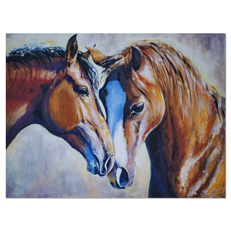 Brown Amorous Horses - Animal Canvas Print